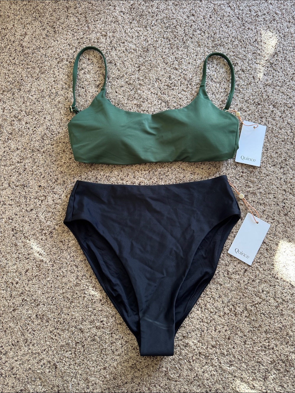 Quince Palm Green Scoop Bikini Top with Black High-Waist Bottom